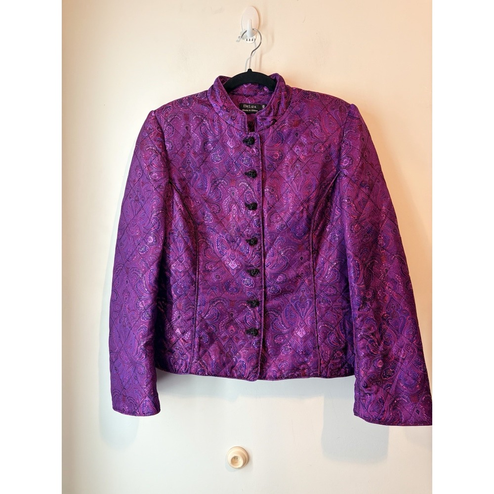 Beliza Women 10 Purple Quilted Jacket Paisley Pattern Satin Asian Boho Classic‎